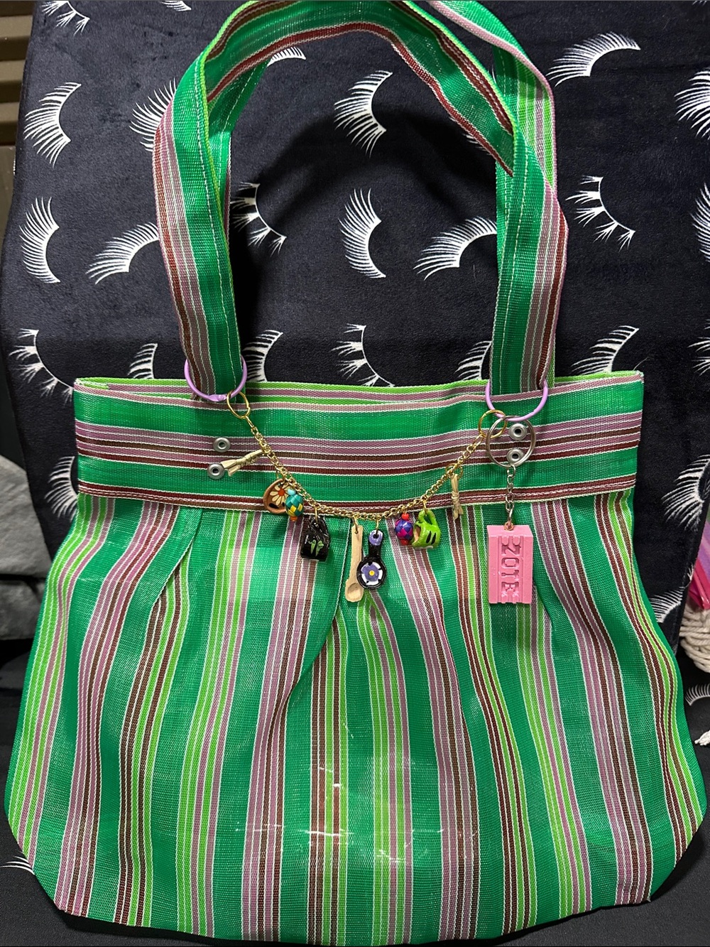 Mercado shoulder Bag with Charms and mini bag keychain